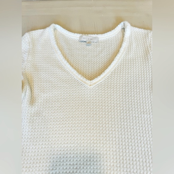 Anthropologie - Eri + Ali - Waffle Knit V- Neck Peplum Top – Cream – Size XS - Picture 11 of 12